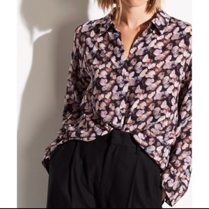 Vince Micro Paint Floral Esme Watercolor 100% Silk Blouse Medium